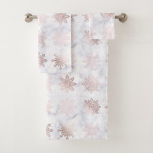 Rosen-Gold-u. Marmor-Schneeflocke-Weihnachtsmuster Badhandtuch Set