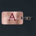 Rosen-Gold und Burgunder gebürstetes Gepäckanhänger<br><div class="desc">Rosen-Gold - erröten Rosa-und Burgunders Marsala gebürsteter Metallfolien-Monogramm-Name und Anfangsgepäck-Umbau. Dieser Taschenumbau ist für zurück zu Schule,  Arbeit oder das Reisen perfekt.</div>