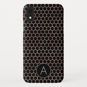 Rosen-Gold und schwarzes Girly Hexagon-Muster Case-Mate iPhone Hülle