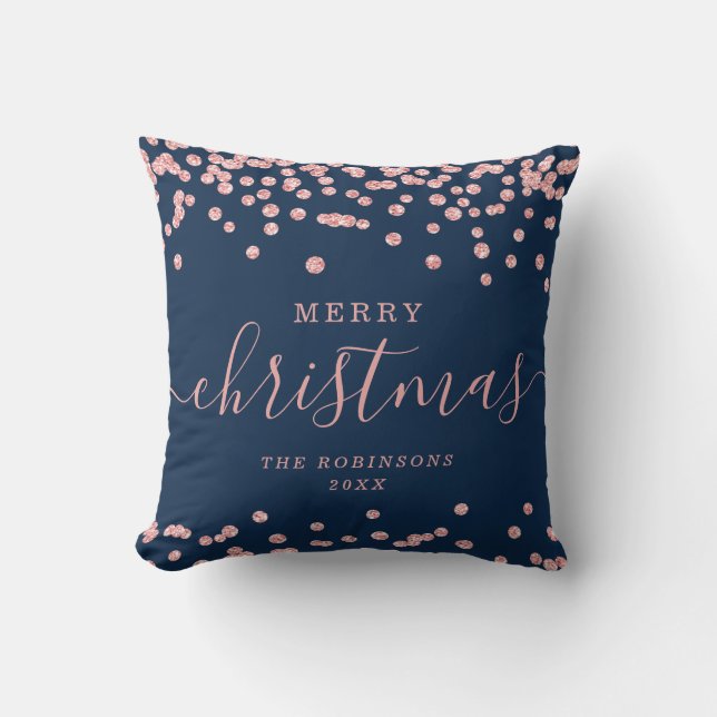 Rosen Gold Weihnachtsfeiertage Glitzer Navy Kissen (Vorderseite)