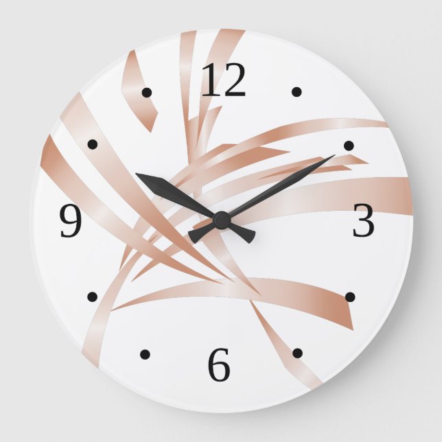Rosen Gold White Moderne Abstrakte Kunst Große Wanduhr (Vorderseite)