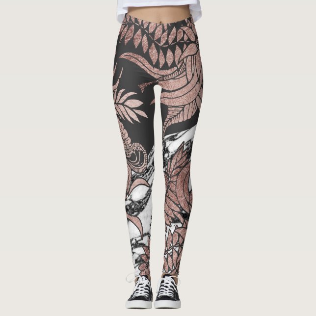 Rosen-GoldBlumen und moderner schwarzer und Leggings (Vorderseite)