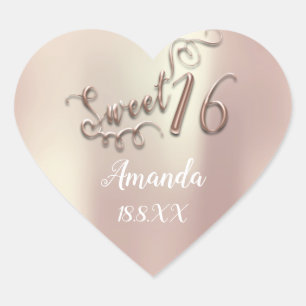 Rosen-Goldbonbon-16. Prinzessin Heart Name Date Herz-Aufkleber