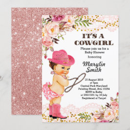 Rosen-Goldcowgirl-Baby-Duschenspitze Einladung