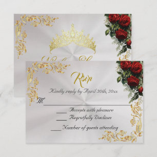 Rosen & Goldene Blätter - Perlenweiß RSVP Karte