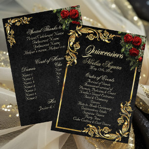 Rosen & Goldene Blätter - Schwarzes Quinceanera-Pr Programm
