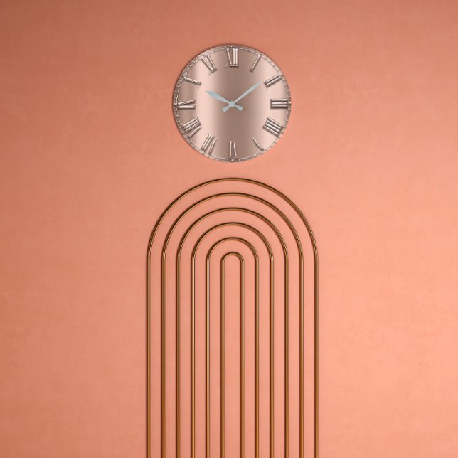 Rosen-Goldentlastungs-Metalldünne silberne Große Wanduhr (Rose Gold Relief Metal Skinny Silver Roman Numbers Large Clock)