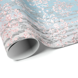 Rosen-GoldFoxier Damast-hölzernes rosa blaues Gra Geschenkpapier