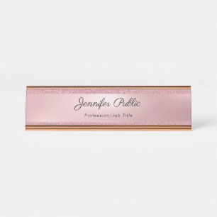 Rosen-GoldGlitzer-Kalligraphie-Text-elegantes Schreibtischnamensplakette