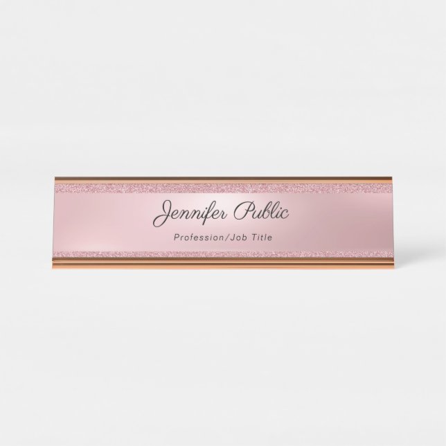 Rosen-GoldGlitzer-Kalligraphie-Text-elegantes Schreibtischnamensplakette (Vorderseite )