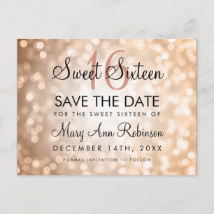 Rosen-GoldGlitzer-Lichter des Bonbon-16 Save the Ankündigungspostkarte