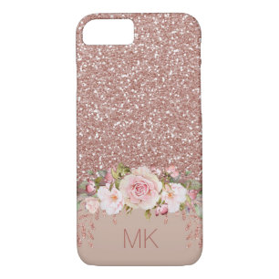 Rosen-GoldGlitzer mit Blumen mit Monogramm Case-Mate iPhone Hülle