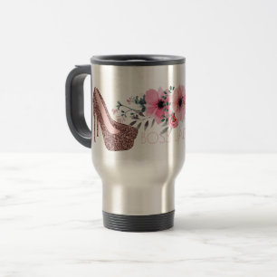 ROSEN-GoldGlitzer-Schuh-Reise Chef-Damen-  Blumen Reisebecher
