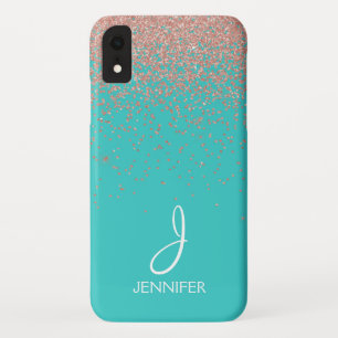 Rosen-GoldGlitzer und aquamarines Monogramm Case-Mate iPhone Hülle