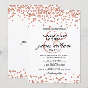 Rosen-GoldGlitzerconfetti-weiße elegante Hochzeit Einladung