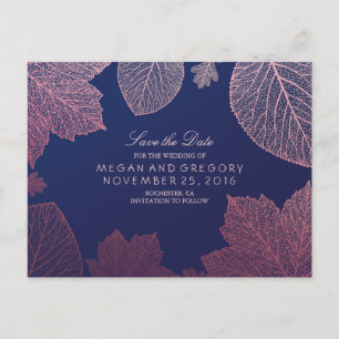 Rosen-GoldHerbstlaub elegant Save the Date Ankündigungspostkarte
