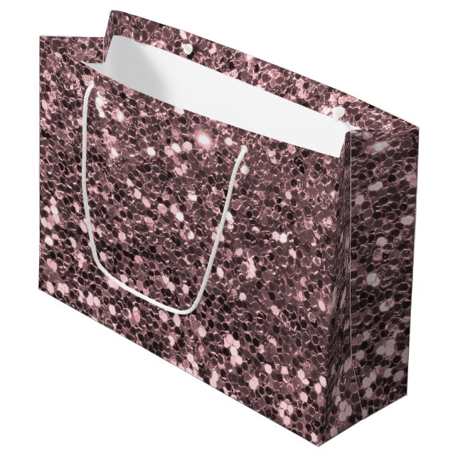 Rosen-GoldImitat-Glitzer-Glitzern Große Geschenktüte (Vorderseite Schrägansicht)