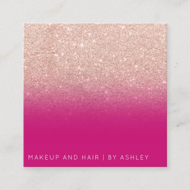 Rosen-GoldNeonGlitter der Make-up Chictypographie Quadratische Visitenkarte (Vorderseite)