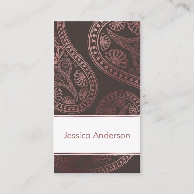 Rosen-Goldpaisley-Trio-Muster auf Editable Brown Visitenkarte (Vorderseite)