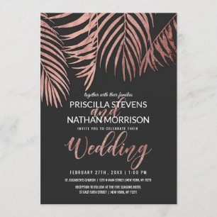 Rosen-Goldpalme-Wedel-Schwarz-moderne Hochzeit Einladung