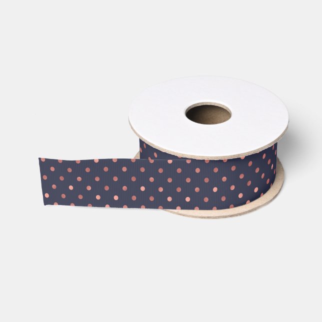 Rosen-Goldpolka-Punkte auf Marine-Hintergrund Ripsband (Spule)