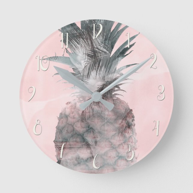 Rosen-Goldrosa-tropischer Sommer-Ananas-Zauber Runde Wanduhr (Vorderseite)