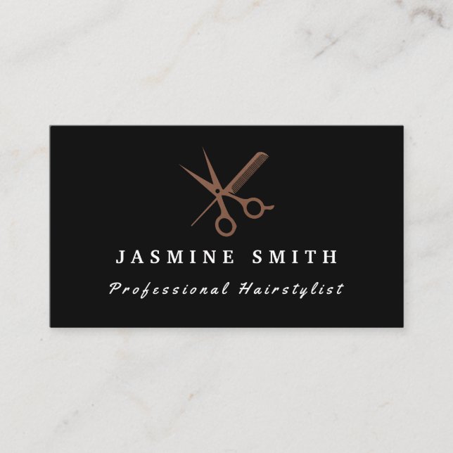Rosen-Goldscheren und Kamm-LogoHairstylist Visitenkarte (Vorderseite)