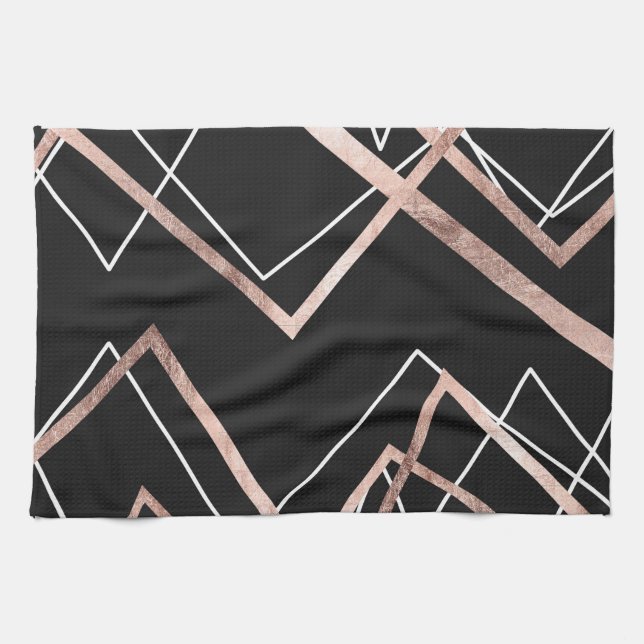 Rosen-Goldschwarz-lineares Dreieck-abstraktes Geschirrtuch (Horizontal)