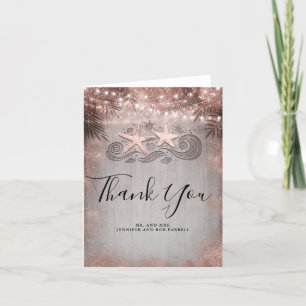 Rosen-Goldstarfish-Paar-Strand-Hochzeit danken Dankeskarte