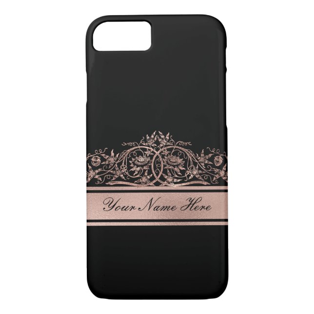 Rosen-Goldsteigungs-Metallblumenrahmen auf Case-Mate iPhone Hülle (Rückseite)
