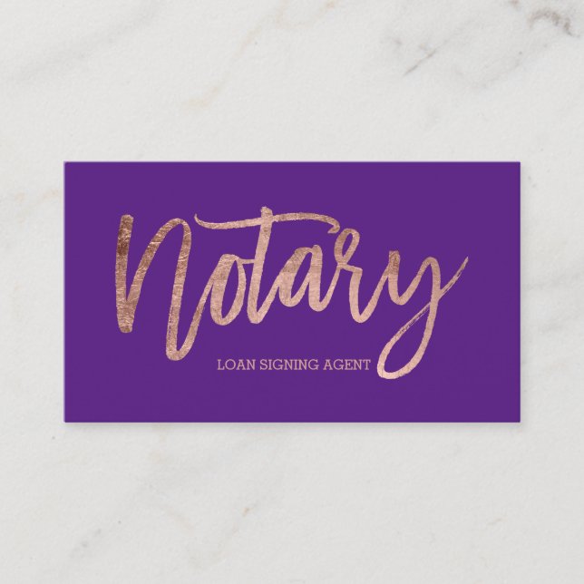 Rosen-Goldtypographie des Notars elegante lila Visitenkarte (Vorderseite)