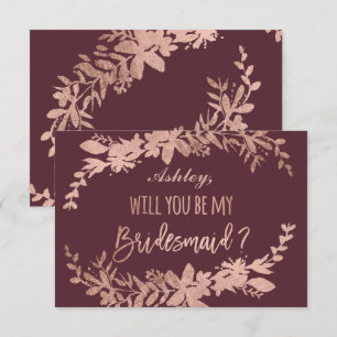 Rosen-Goldtypographieblumenburgunder-Brautjungfer Einladung