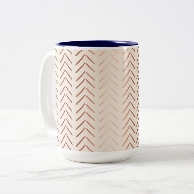 Rosen-GoldZickzack Muster auf Creme Zweifarbige Tasse (Vorderseite Links)