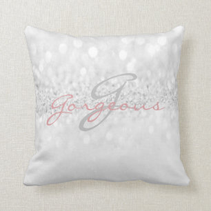 Rosen Gray Girly Glitzer Silver Monogram Name Kissen
