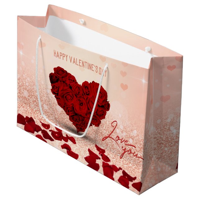 Rosen-Herz-Blumenstrauß-große Geschenk-Tasche des Große Geschenktüte (Vorderseite Schrägansicht)