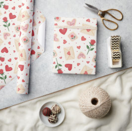 Rosen Herzen & Liebesbriefe Geschenkpapier Rolle