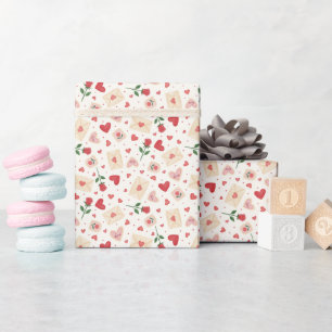 Rosen Herzen & Liebesbriefe - Geschenkpapierrolle Geschenkpapier