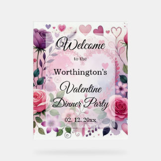 Rosen Herzen Valentinstag floral pastell Aquarell Acrylschild