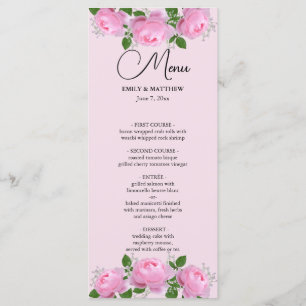 Rosen, Hochzeiten, Rosen, rosa, braun Menükarte