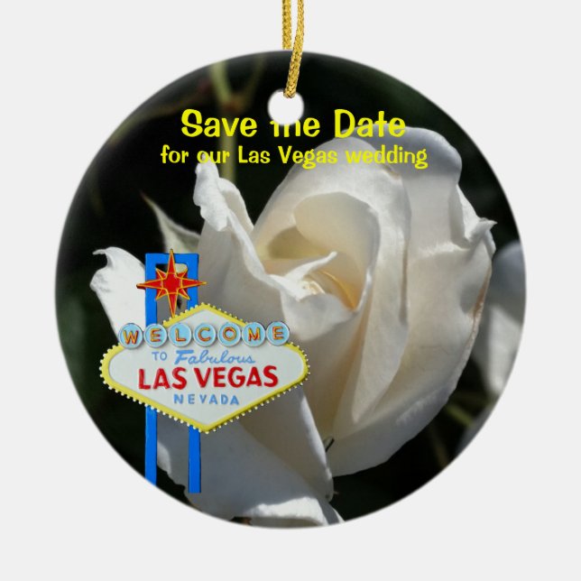 Rosen-Hochzeits-Mitteilung Las Vegas weiße Keramikornament (Vorne)