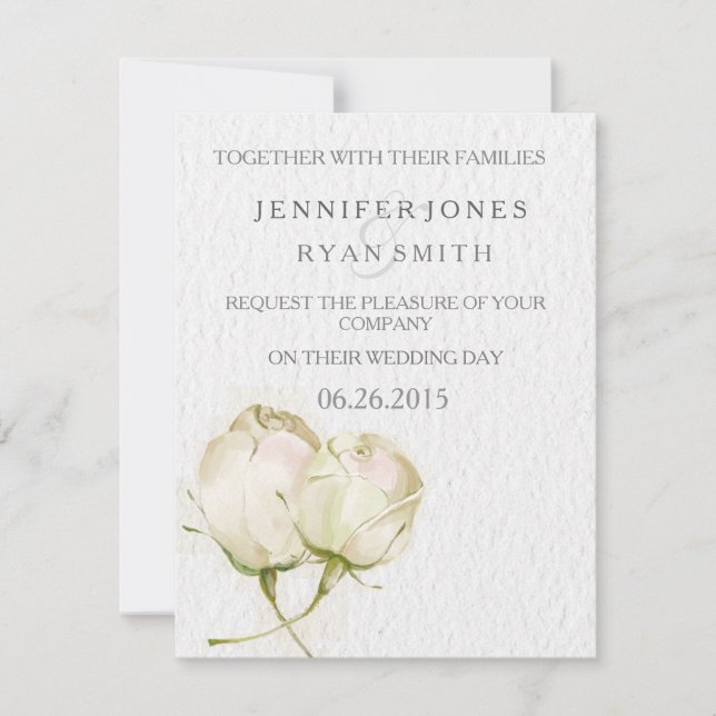 Rosen-Hochzeitseinladung des Watercolor weiße Einladung (Vorderseite)