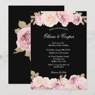 Rosen Hochzeitsempfang in Schwarz und Rosa Einladung