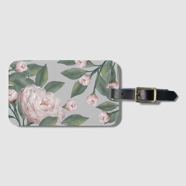 Rosen in blassrosa mit bearbeitbarem Hintergrund Gepäckanhänger (Vorderseite (Horizontal))
