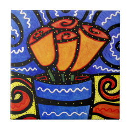 Rosen in der blauen Vasen-Keramik-Fliese Fliese