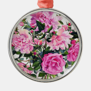 Rosen in einem Glasglas Silbernes Ornament
