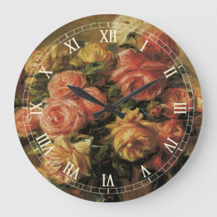 Rosen in einer Vase von Pierre Renoir Große Wanduhr