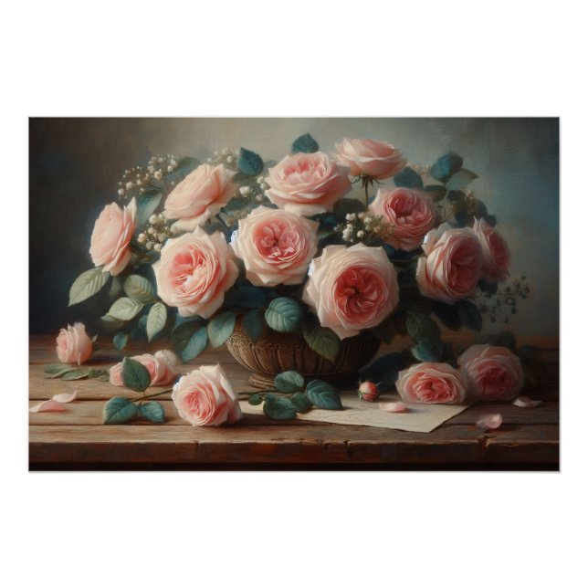 Rosen in Hauchzartem Rosa Découpage Poster (Vorderseite)