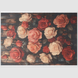 Rosen in Rot und Rosa auf Holz gemalt und decoupie Seidenpapier