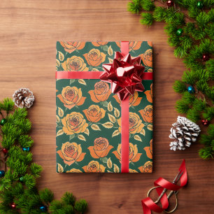 Rosen in verschiedenen Schattierungen von Orange u Geschenkpapier