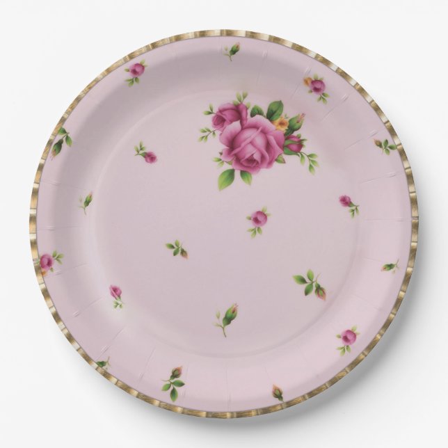 Rosen-Knospen-China-Prinzessin Party Paper Plates Pappteller (Vorderseite)
